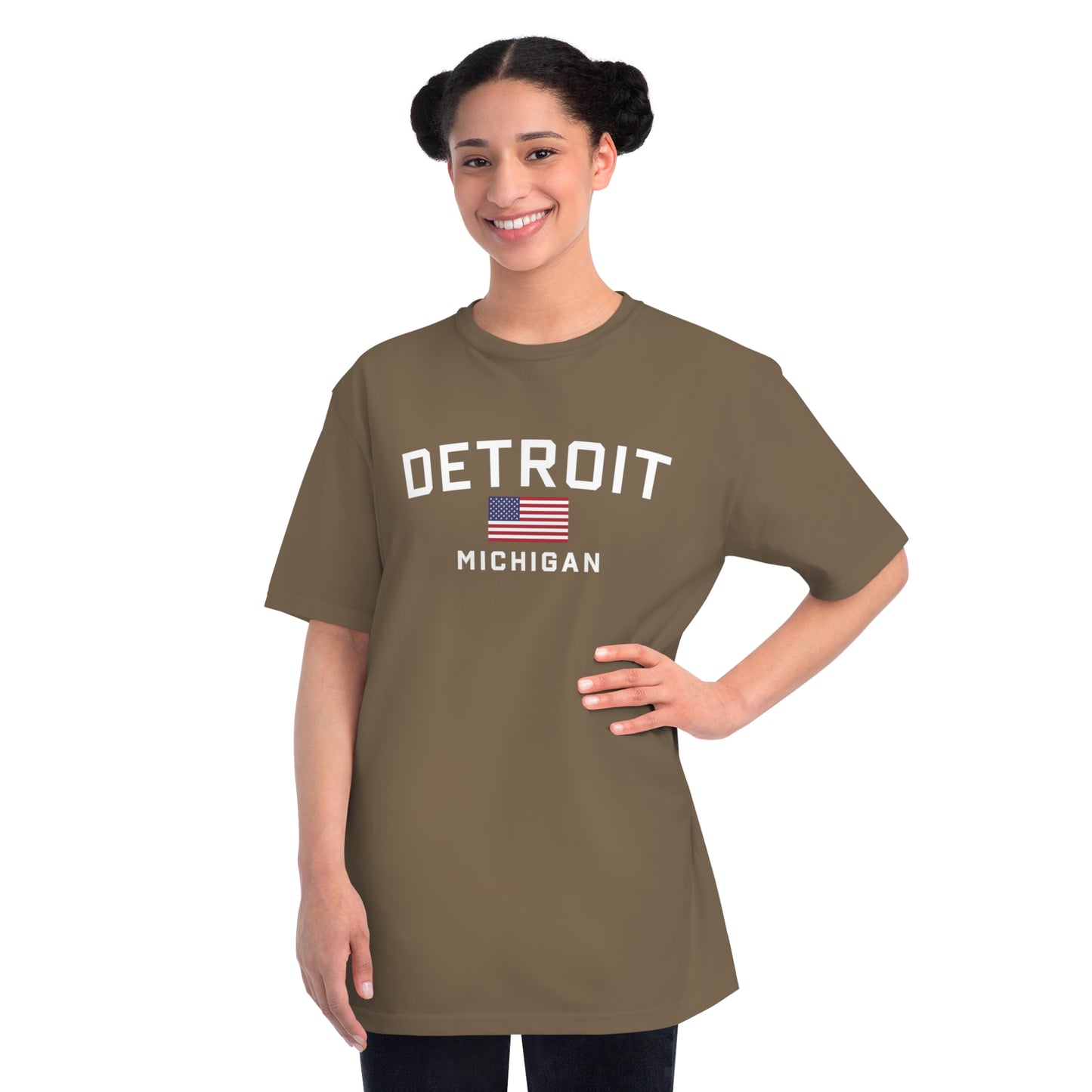 'Detroit Michigan' T-Shirt (w/ USA Flag) | Organic Unisex