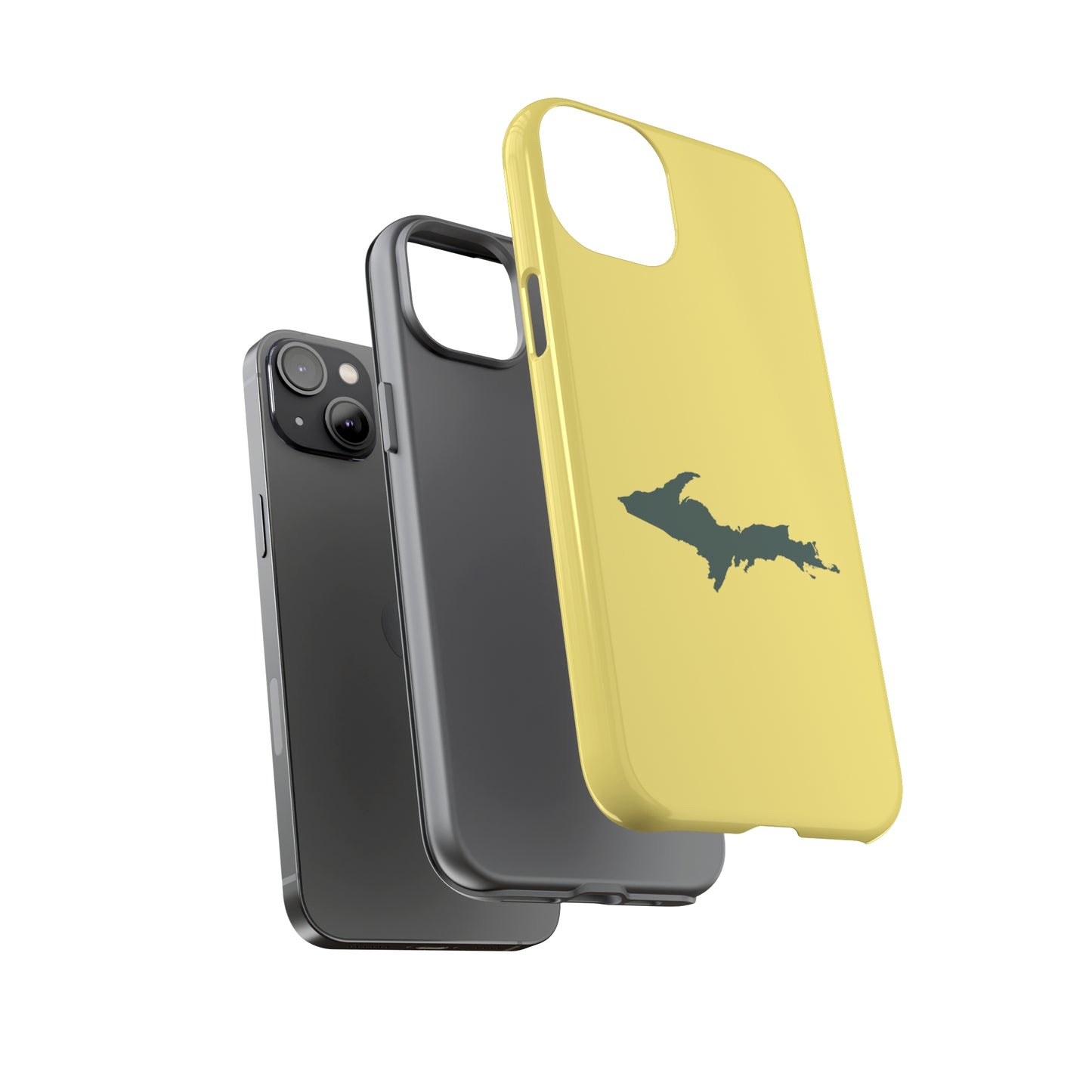 Michigan Upper Peninsula Tough Phone Case (Yellow Cherry Color w/ Green UP Outline) | Apple iPhone