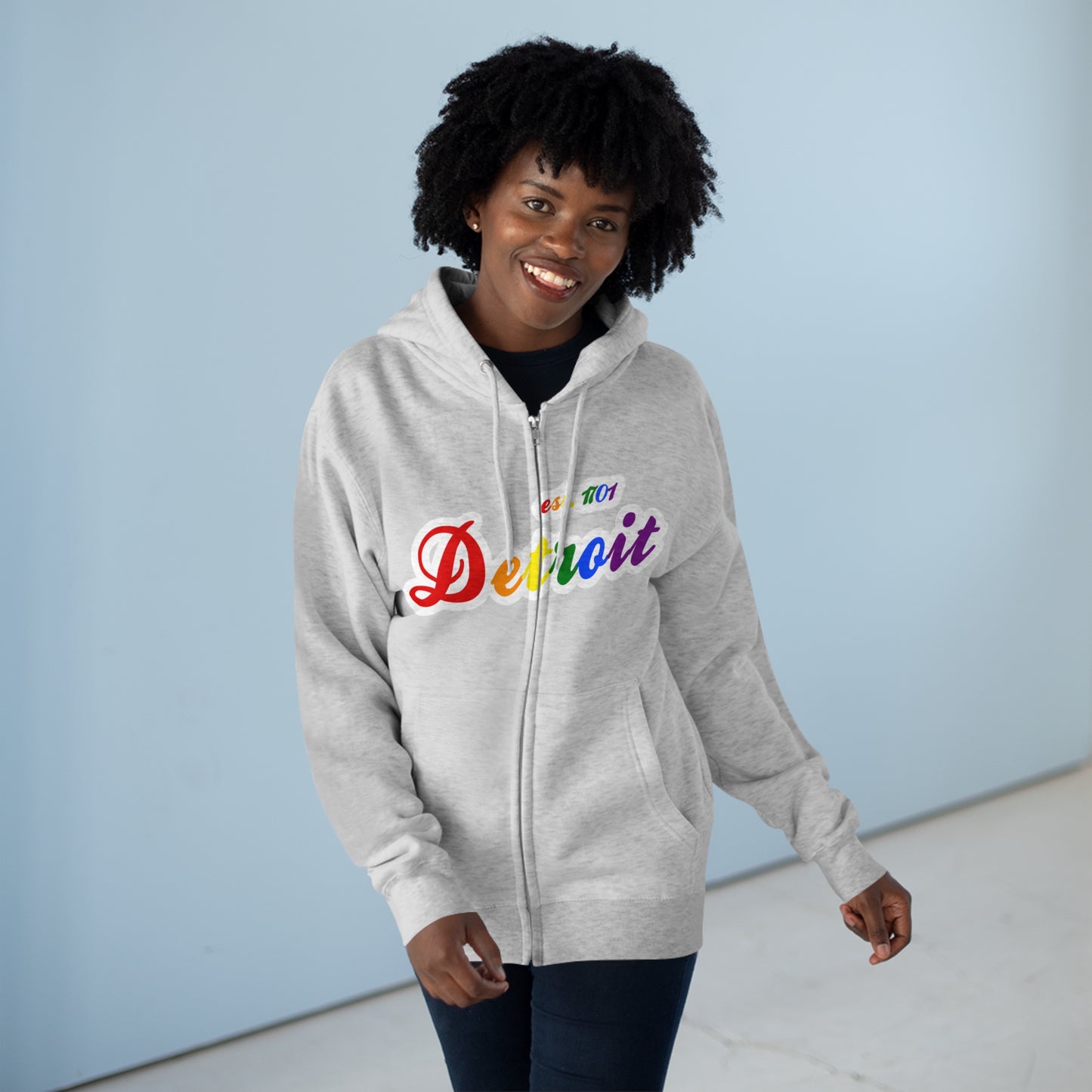 'Detroit EST 1701' Hoodie (Rainbow Pride Script Font) | Unisex Full Zip