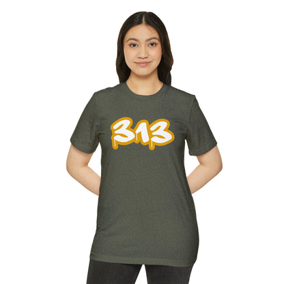 Detroit '313' T-Shirt (Tag Font w/ Gold Stroke) | Unisex Recycled Organic