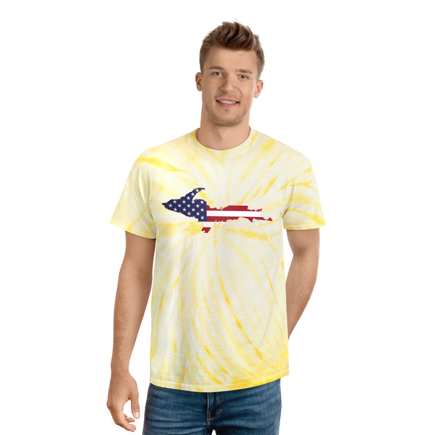 Michigan Upper Peninsula Tie-Dye T-Shirt (w/ UP USA Flag) | Unisex Cyclone