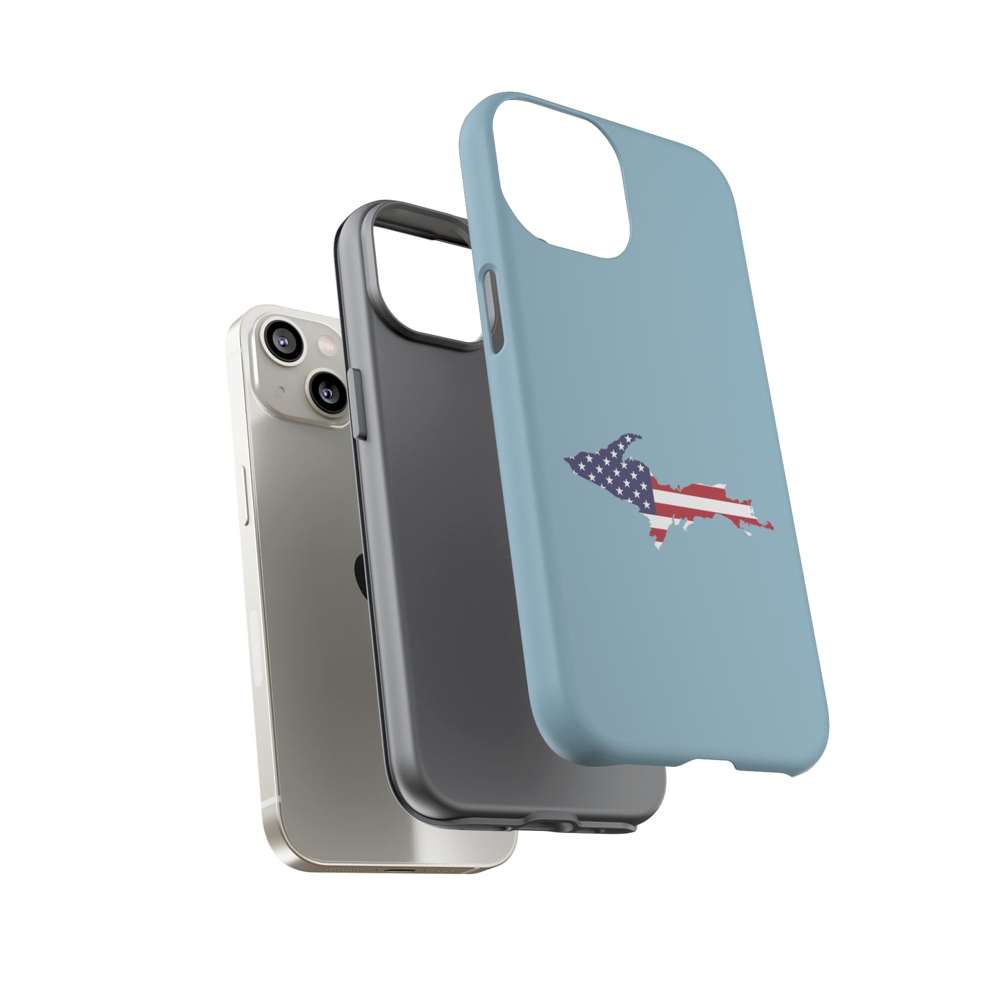 Michigan Upper Peninsula Tough Phone Case (Opal Blue w/ UP USA Flag Outline) | Apple iPhone