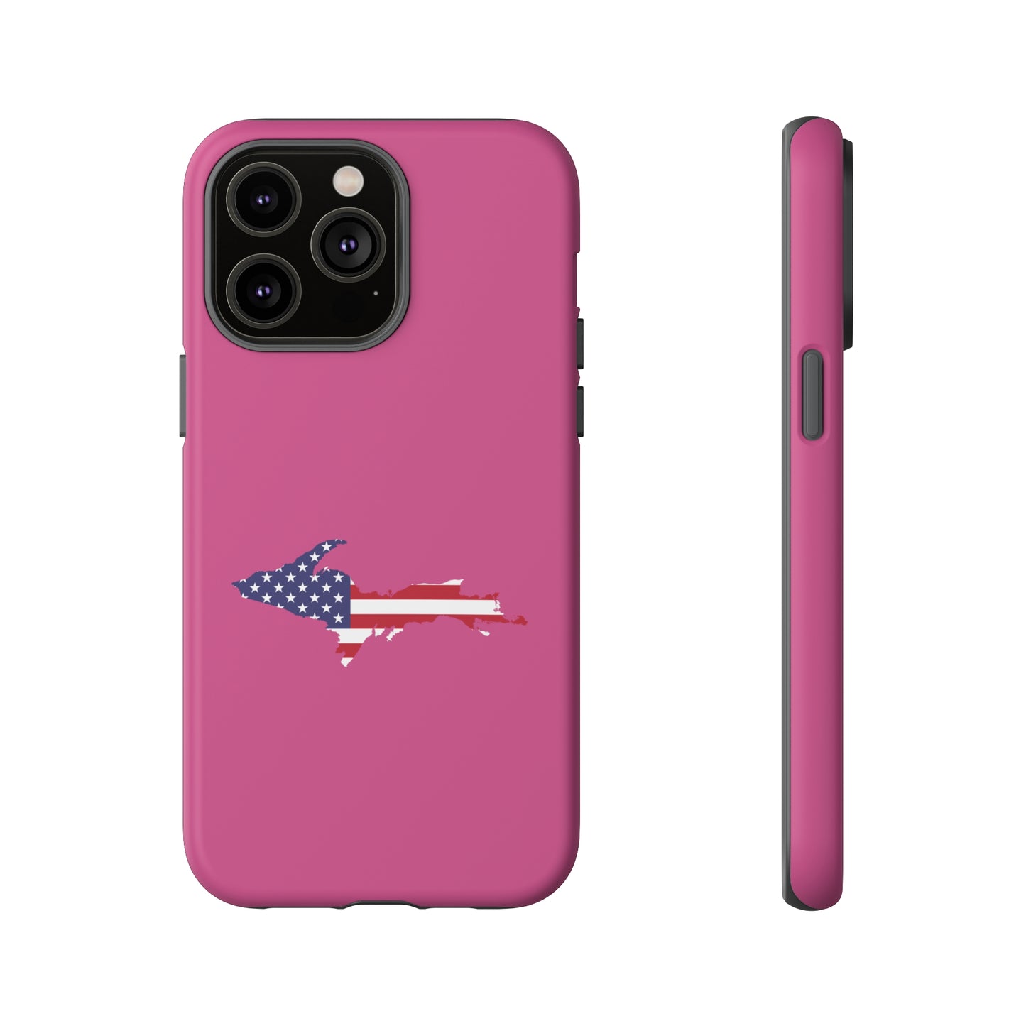 Michigan Upper Peninsula Tough Phone Case (Apple Blossom Pink w/ UP USA Flag Outline) | Apple iPhone