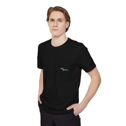 Michigan Upper Peninsula Pocket T-Shirt (w/ Copper Green UP Outline) | Unisex Standard