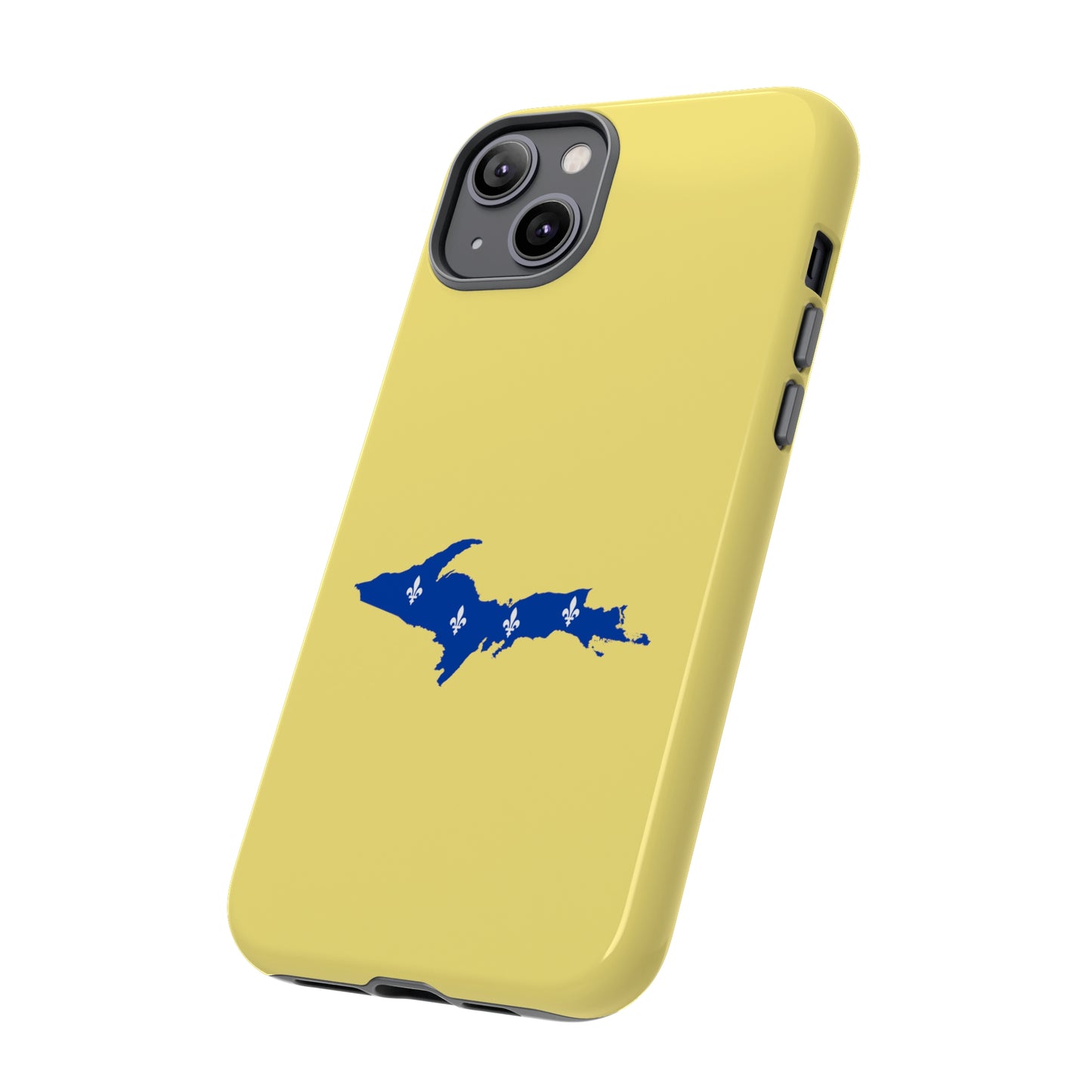 Michigan Upper Peninsula Tough Phone Case (Yellow Cherry Color w/ UP Quebec Flag Outline) | Apple iPhone