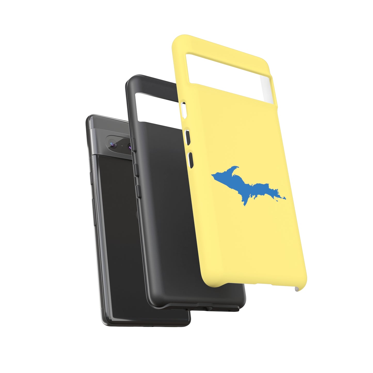 Michigan Upper Peninsula Tough Phone Case (Yellow Cherry w/ Azure UP Outline) | Samsung & Pixel Android