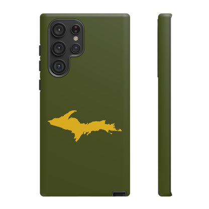 Michigan Upper Peninsula Tough Phone Case (Army Green w/ Gold UP Outline) | Samsung & Pixel Android