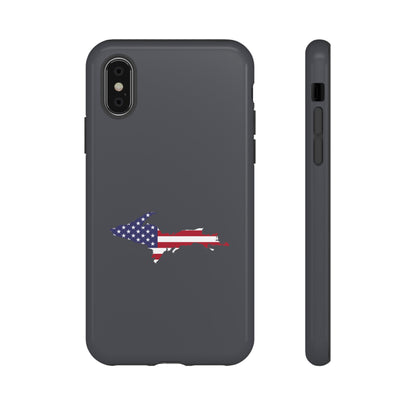 Michigan Upper Peninsula Tough Phone Case (Iron Ore Grey w/ UP USA Flag Outline) | Apple iPhone