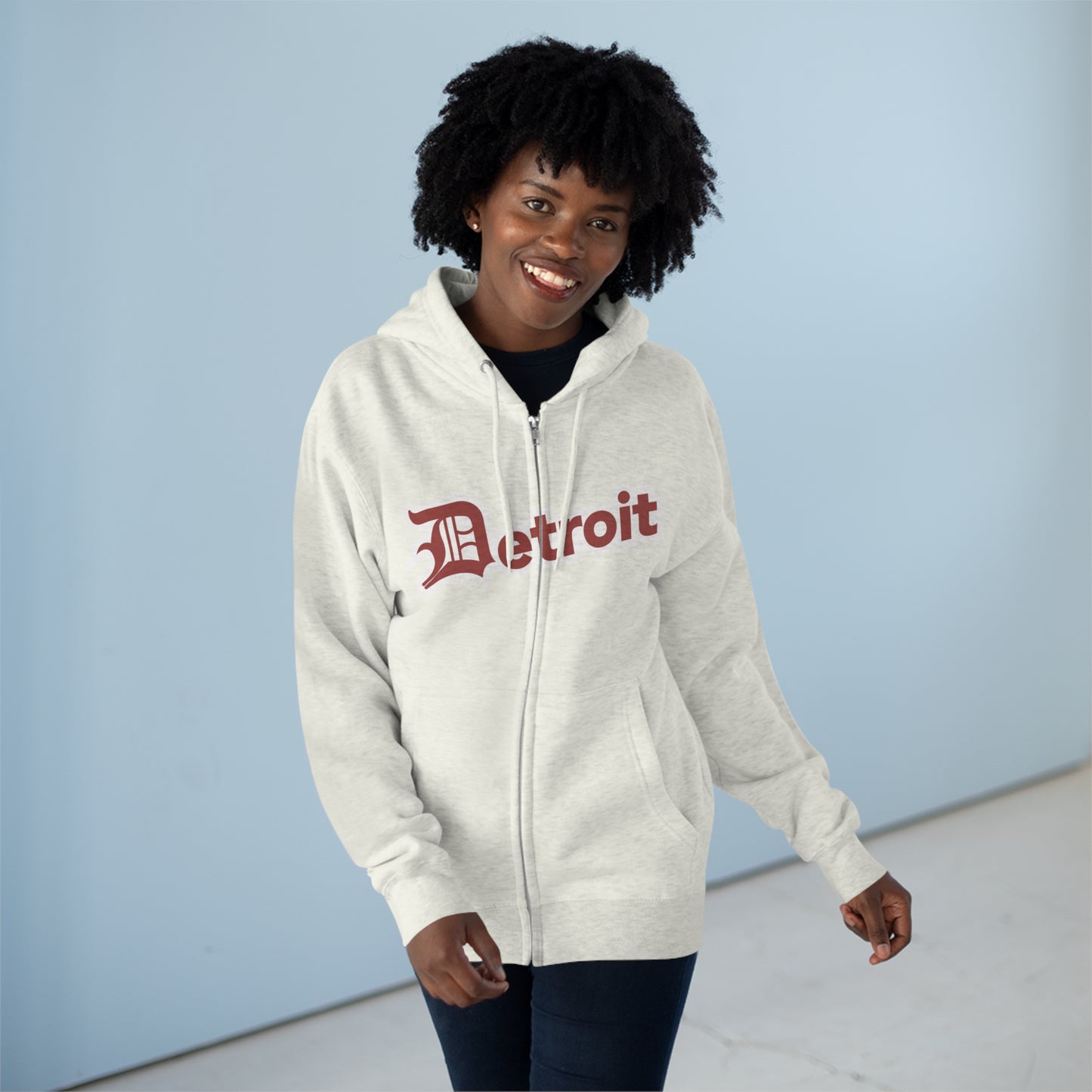 'Detroit' Hoodie (Ore Dock Red w/ Old English 'D') | Unisex Full Zip