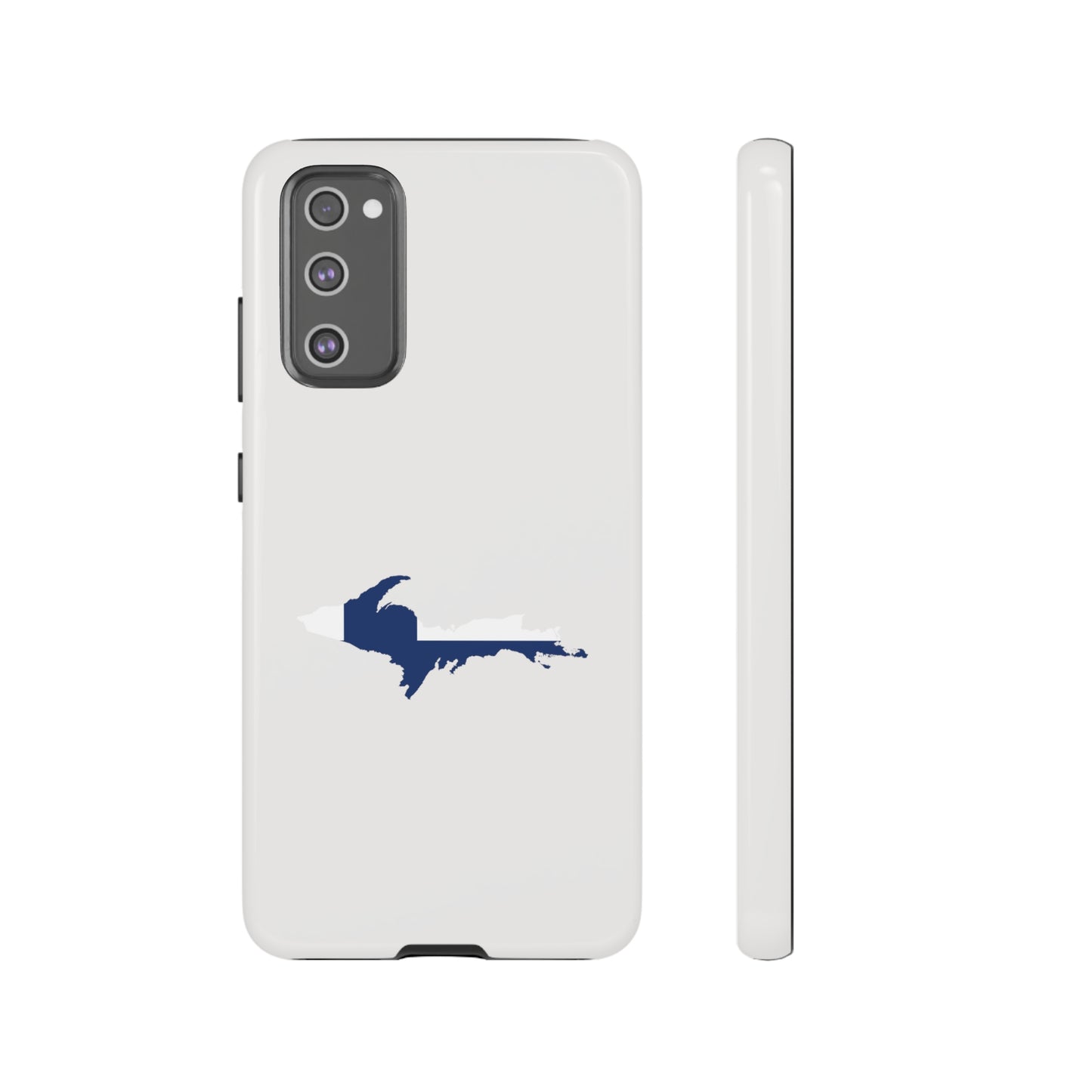 Michigan Upper Peninsula Tough Phone Case (Birch Bark White w/ UP Finland Flag Outline) | Samsung & Pixel Android