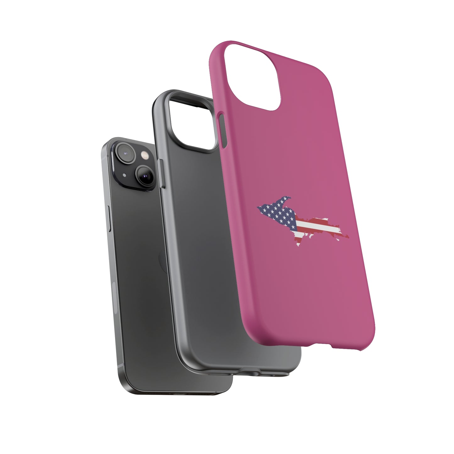 Michigan Upper Peninsula Tough Phone Case (Apple Blossom Pink w/ UP USA Flag Outline) | Apple iPhone