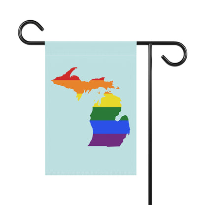 Michigan Rainbow Pride Home & Garden Flag (w/ MI Outline) | Cyan