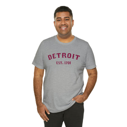 'Detroit EST. 1701' T-Shirt (Ruby Red Ballpark Font) | Unisex Standard