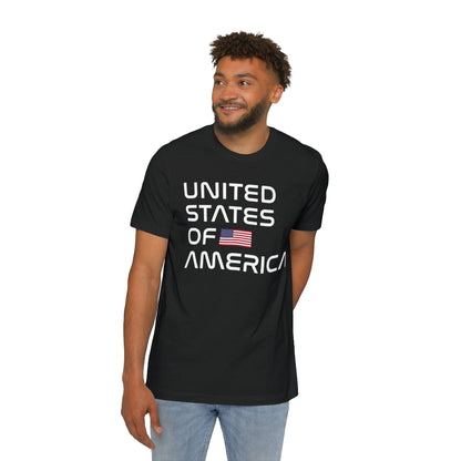 'United States of America' T-Shirt (Space Agency Font & USA Flag) | Made in USA