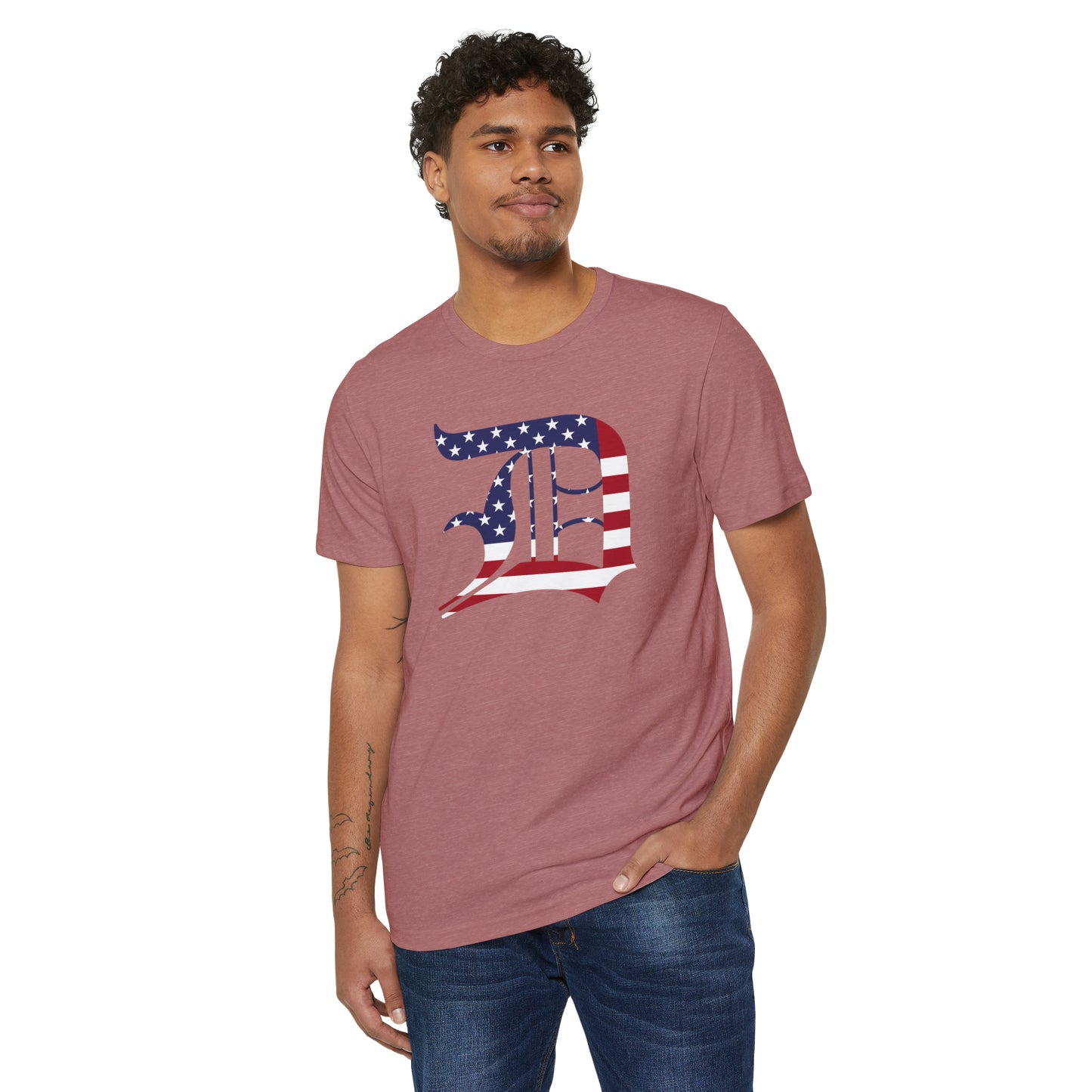 Detroit 'Old English D' T-Shirt (Patriotic Edition) | Unisex Recycled Organic