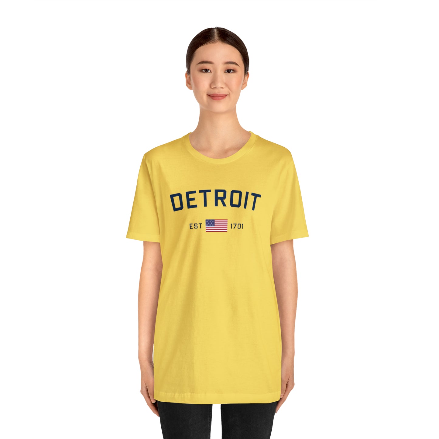 'Detroit EST 1701' T-Shirt (w/ USA Flag Outline) | Unisex Standard Fit