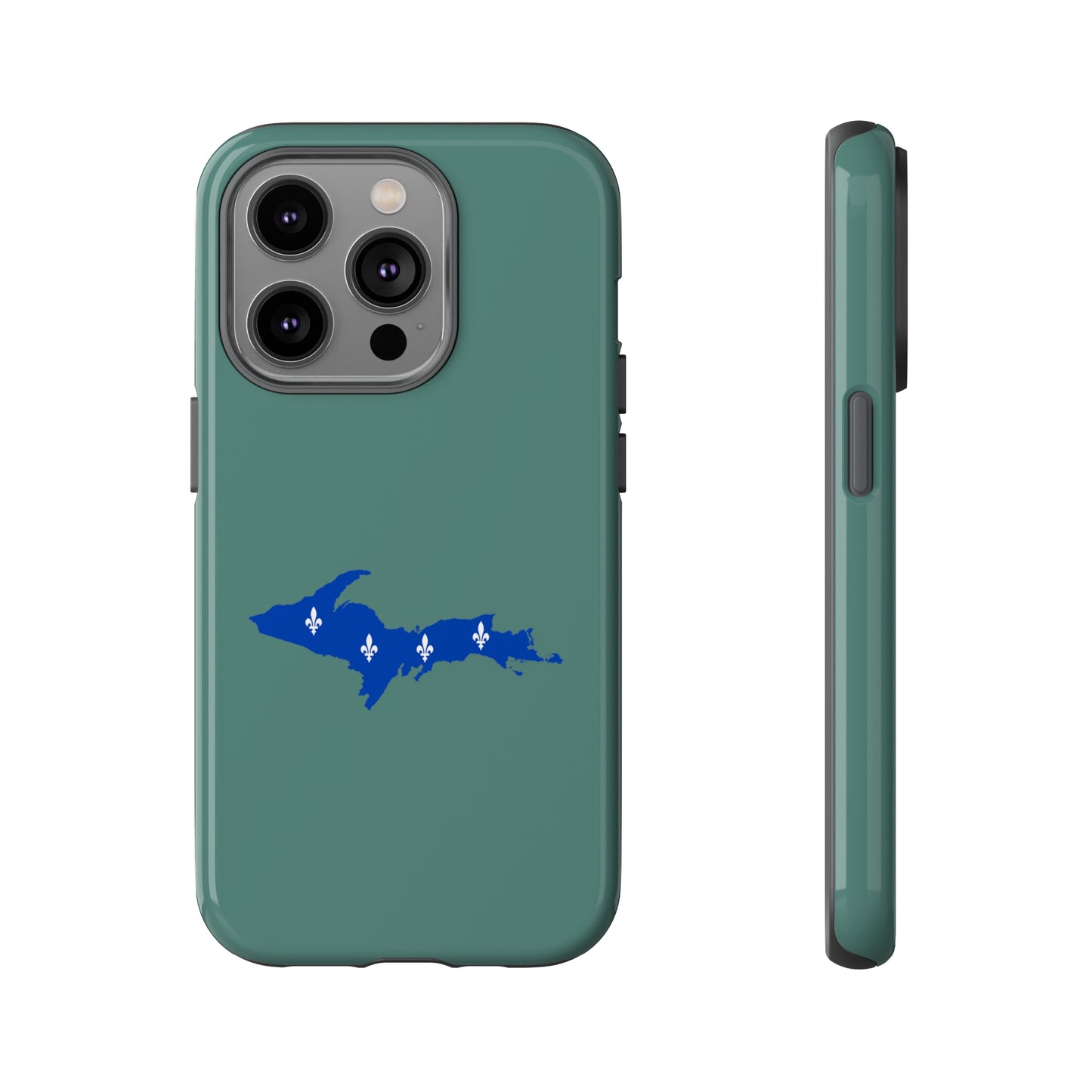 Michigan Upper Peninsula Tough Phone Case (Copper Green w/ UP Quebec Flag Outline) | Apple iPhone