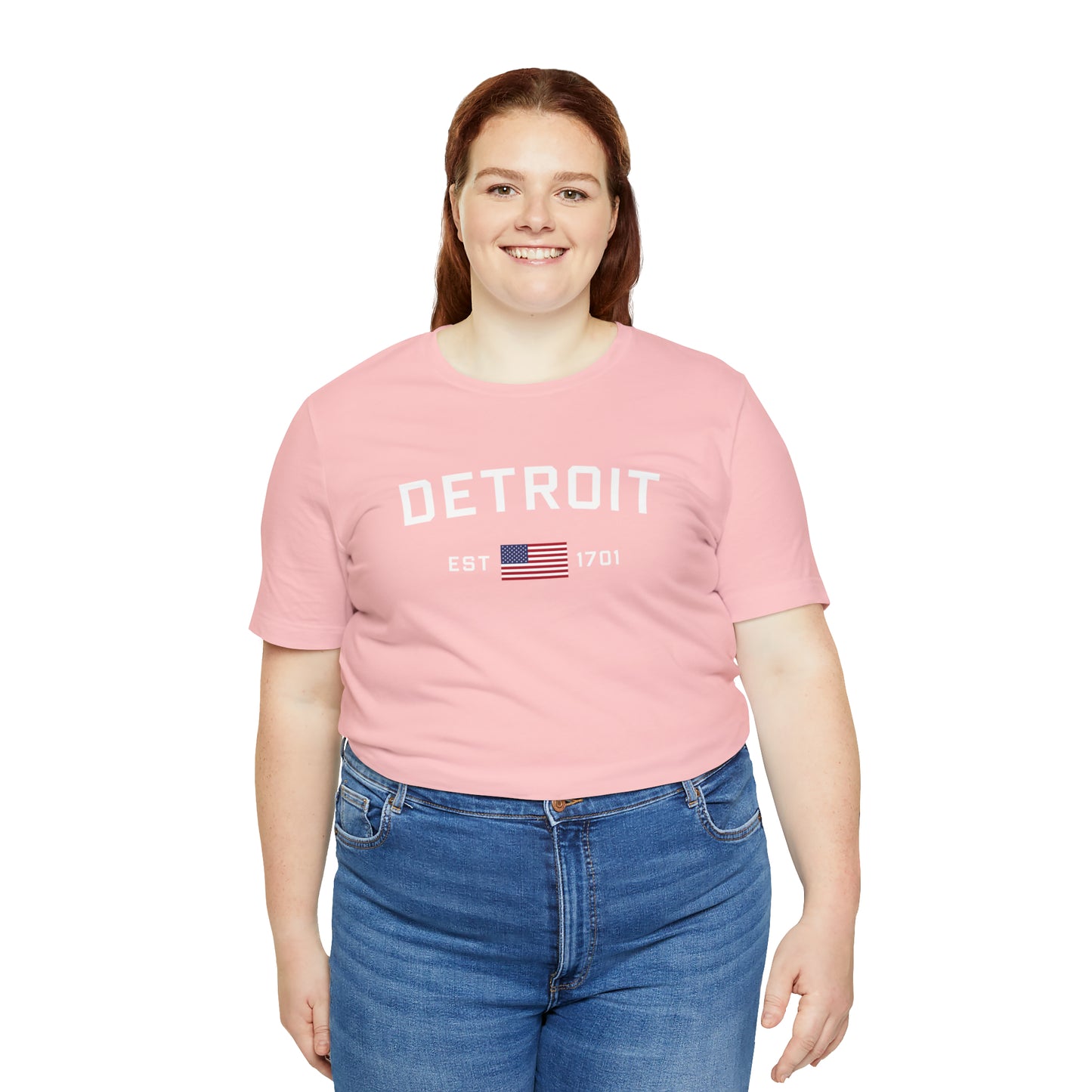 'Detroit EST 1701' T-Shirt (w/ USA Flag Outline) | Unisex Standard Fit