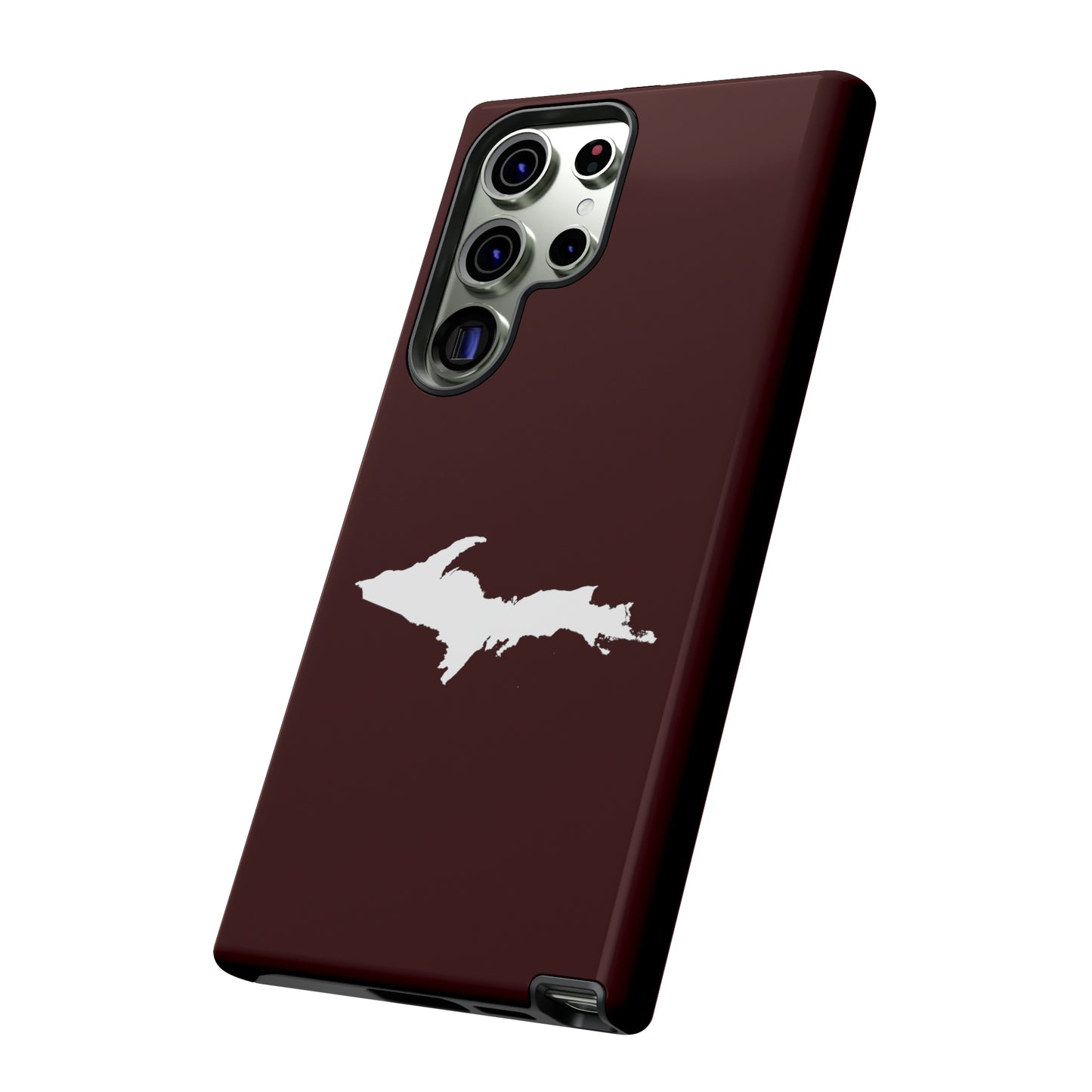 Michigan Upper Peninsula Tough Phone Case (Cherrywood Color w/ UP Outline) | Samsung & Pixel Android