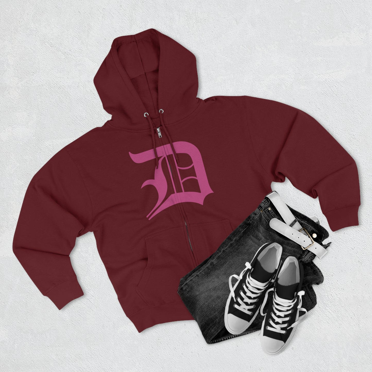 Detroit 'Old English D' Hoodie (Full-Body Apple Blossom Pink) | Unisex Full Zip