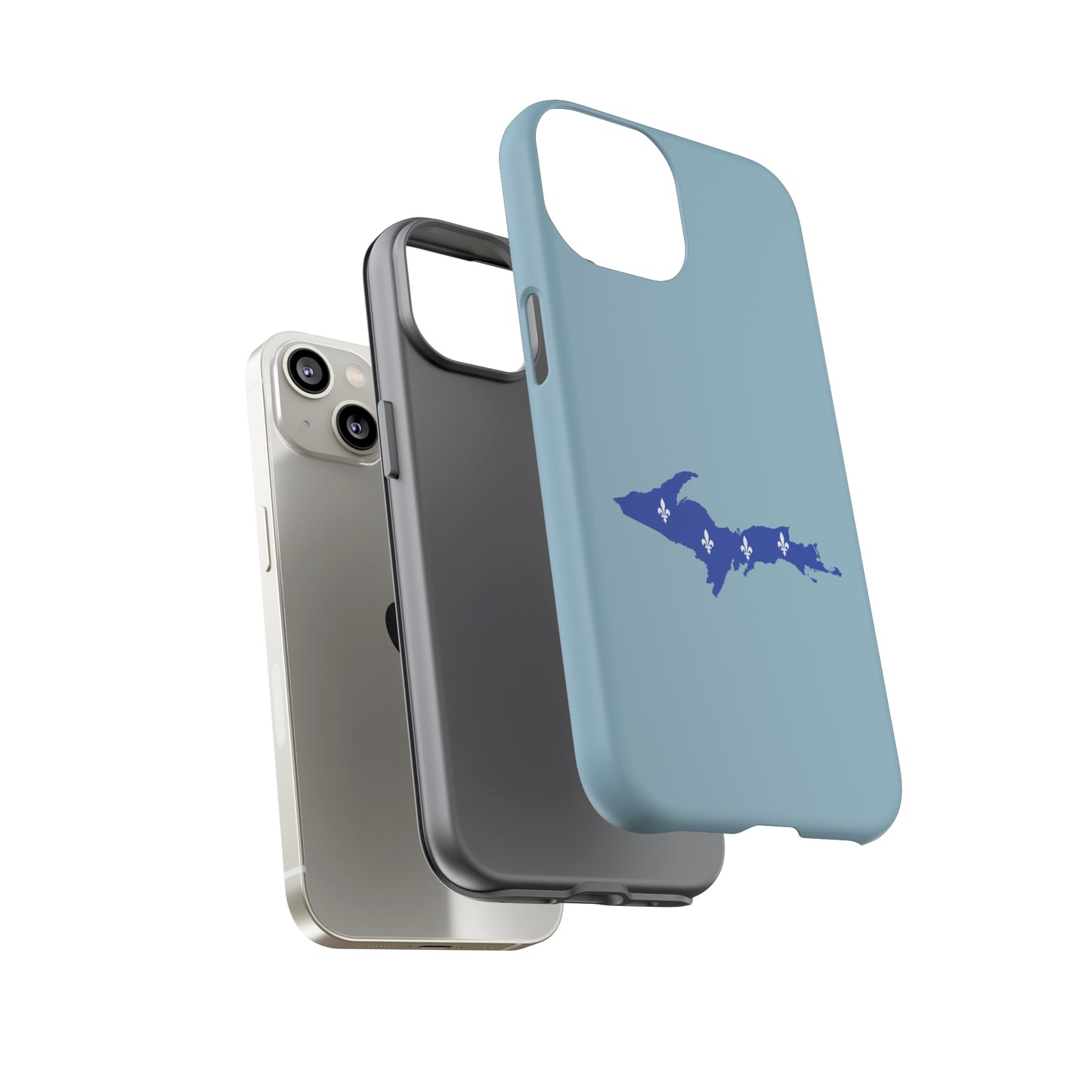 Michigan Upper Peninsula Tough Phone Case (Opal Blue w/ UP Quebec Flag Outline) | Apple iPhone