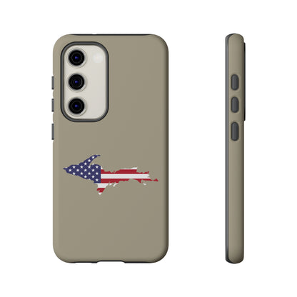 Michigan Upper Peninsula Tough Phone Case (Petoskey Stone Beige w/ UP USA Flag Outline) | Samsung & Pixel Android