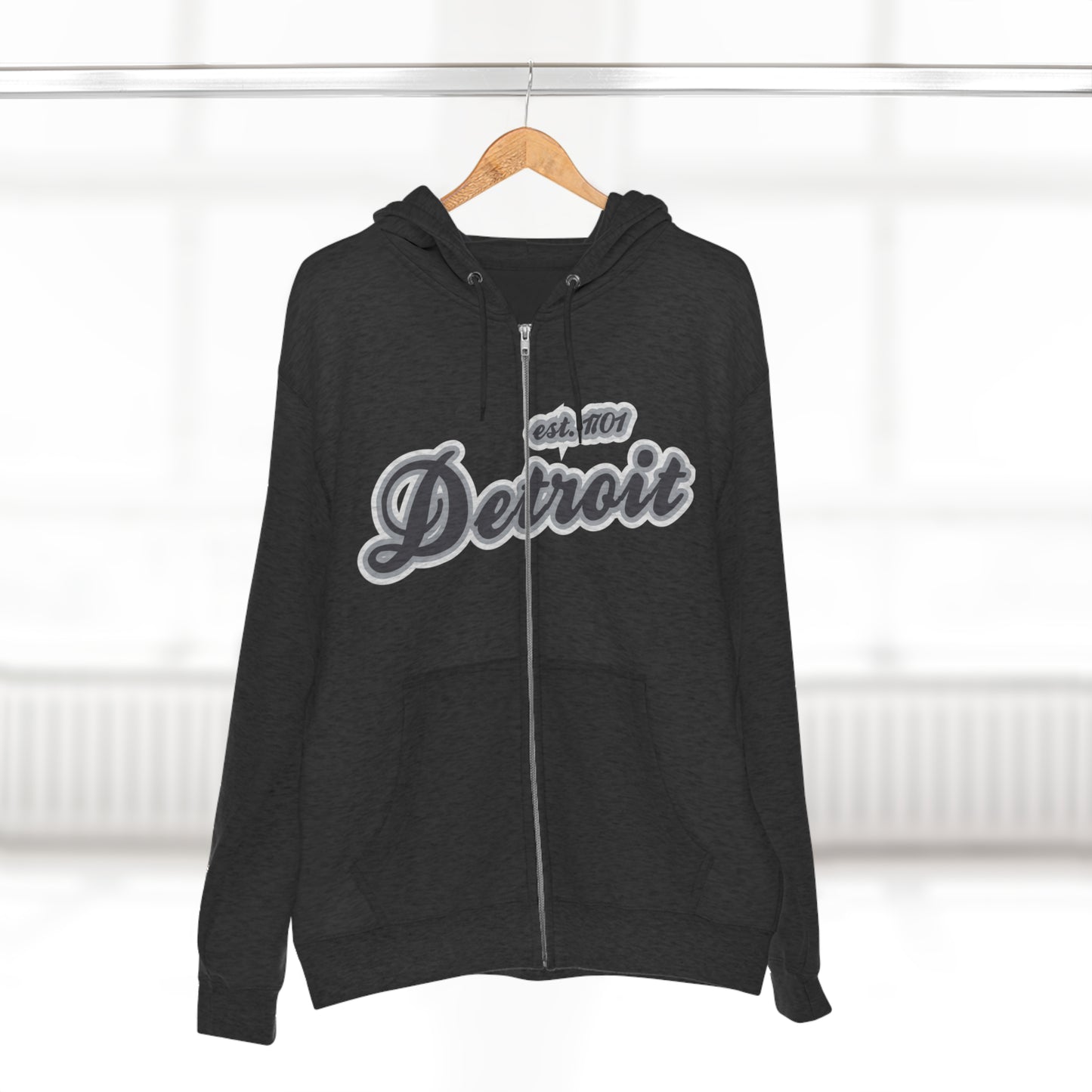 'Detroit EST 1701' Hoodie (Iron Ore Grey Script Font) | Unisex Full Zip