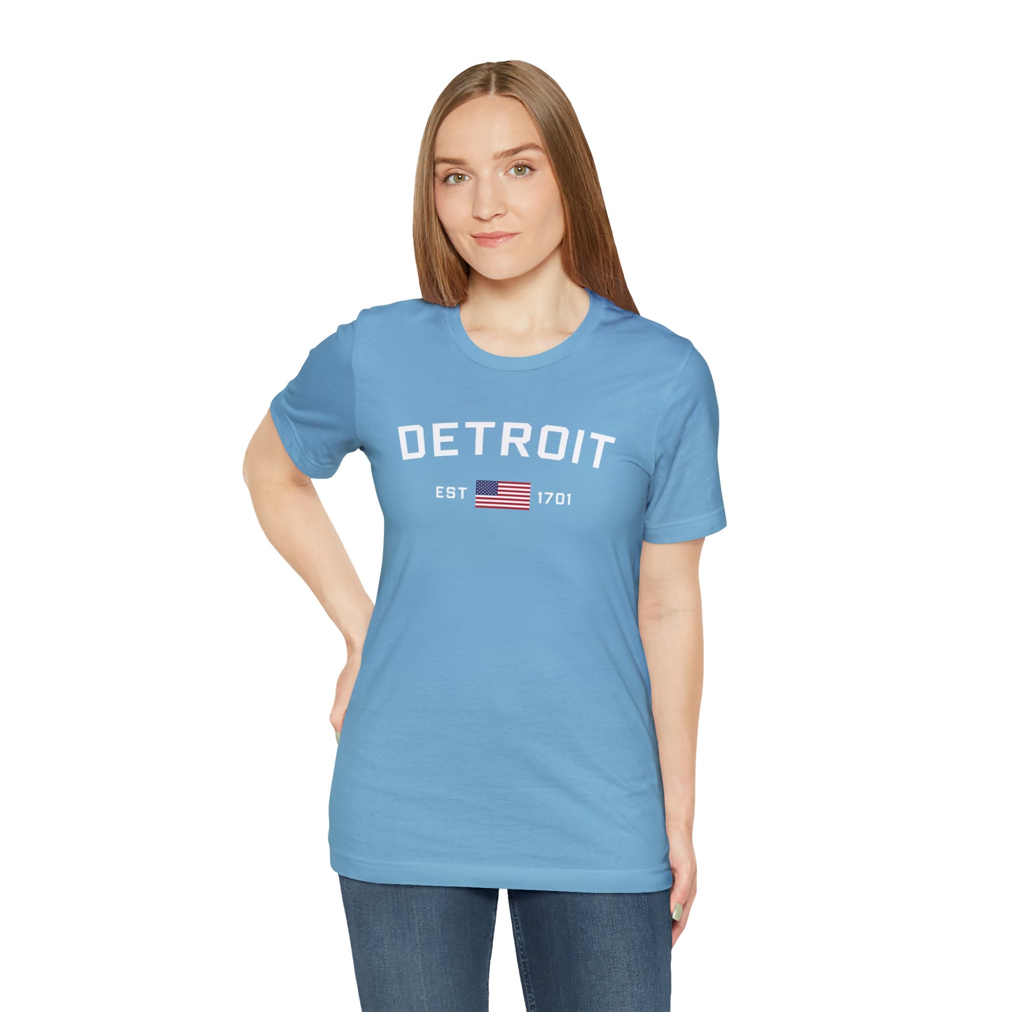 'Detroit EST 1701' T-Shirt (w/ USA Flag Outline) | Unisex Standard Fit