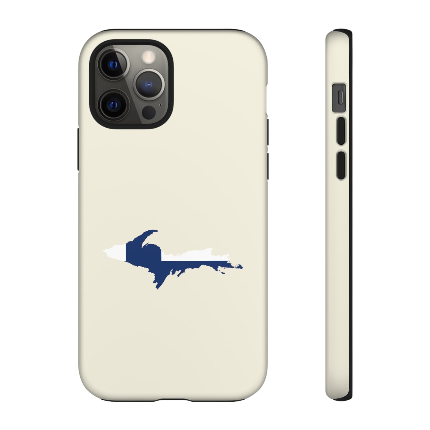 Michigan Upper Peninsula Tough Phone Case (Ivory Color w/ UP Finland Flag Outline) | Apple iPhone