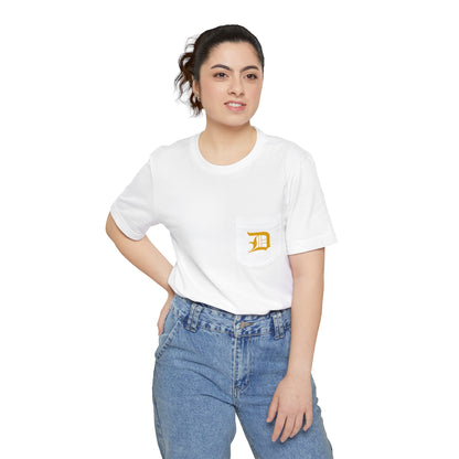 Detroit 'Old English D' Pocket T-Shirt (Gold) | Unisex Standard