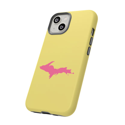 Michigan Upper Peninsula Tough Phone Case (Yellow Cherry Color w/ Pink UP Outline) | Apple iPhone