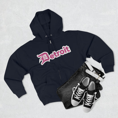 'Detroit' Hoodie (Apple Blossom Pink w/ Old English 'D') | Unisex Full Zip