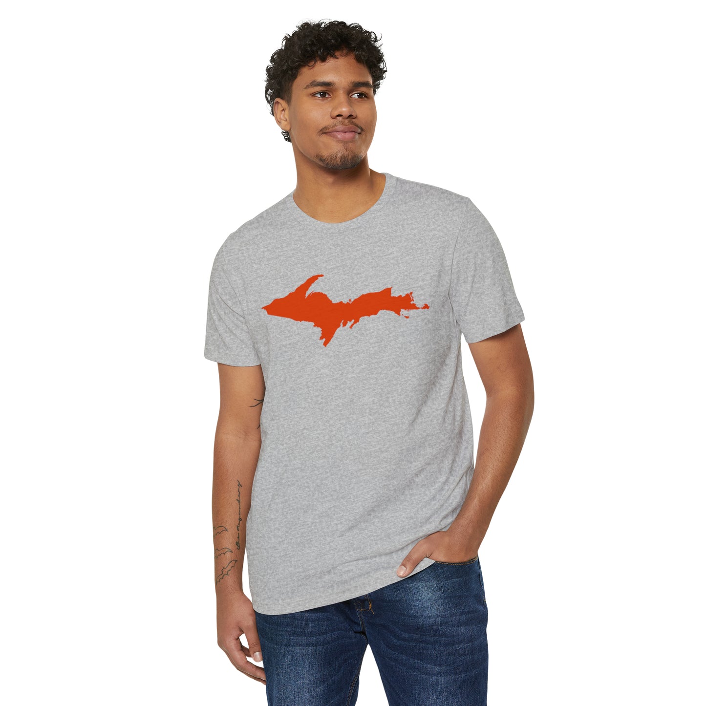 Michigan Upper Peninsula T-Shirt (w/ Orange UP Outline) | Unisex Recycled Organic