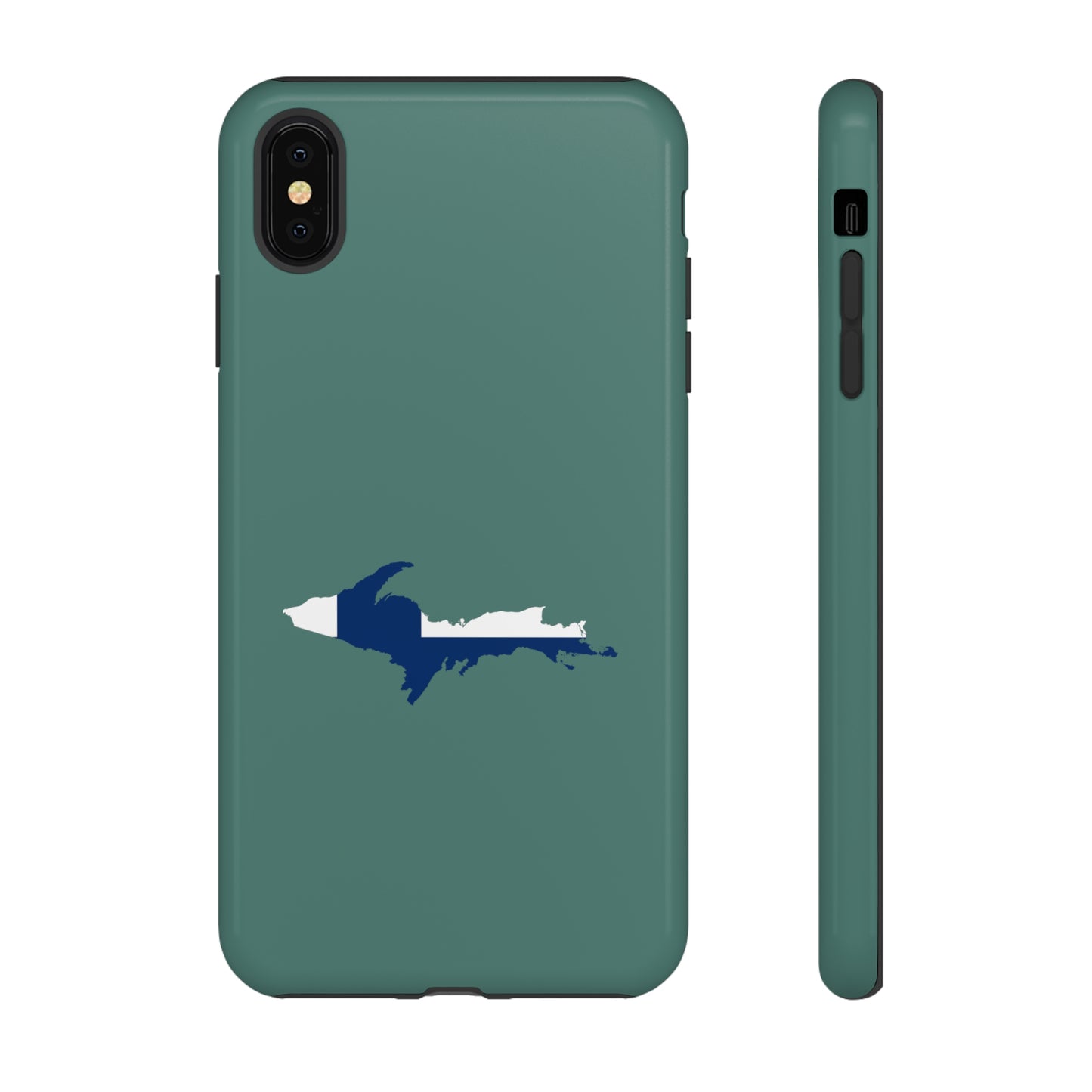 Michigan Upper Peninsula Tough Phone Case (Copper Green w/ UP Finland Flag Outline) | Apple iPhone