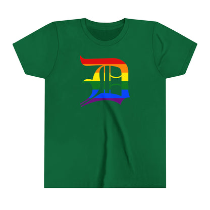 Detroit 'Old English D' T-Shirt (Rainbow Pride Edition) | Youth Short Sleeve