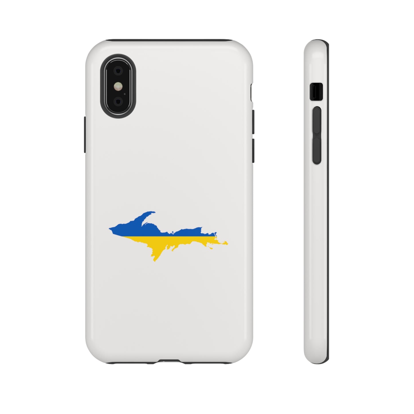 Michigan Upper Peninsula Tough Phone Case (Birch Bark White w/ UP Ukraine Flag Outline) | Apple iPhone