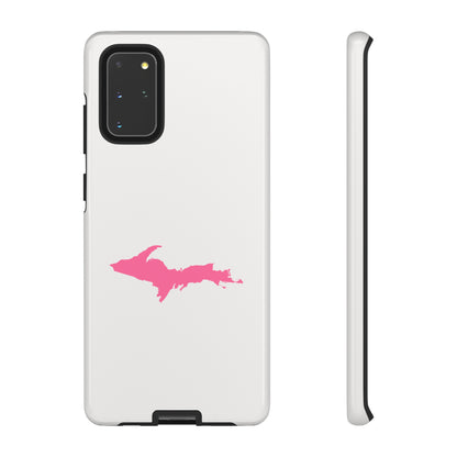 Michigan Upper Peninsula Tough Phone Case (Birch Bark White w/ Pink UP Outline) | Samsung & Pixel Android