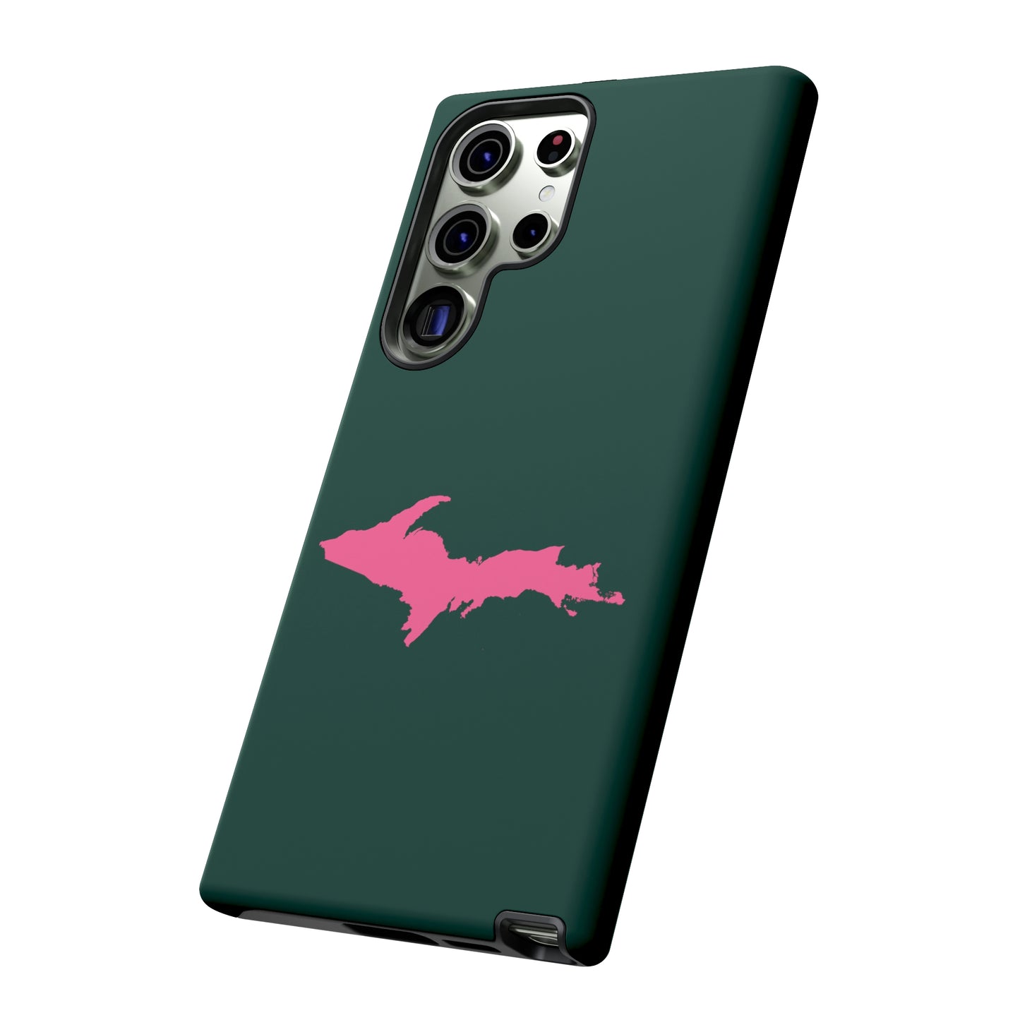 Michigan Upper Peninsula Tough Phone Case (Green w/ Pink UP Outline) | Samsung & Pixel Android