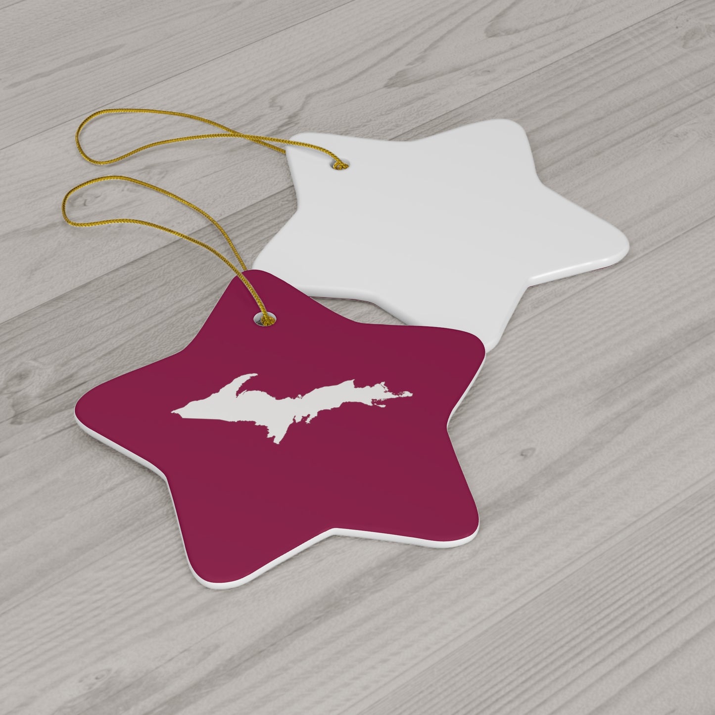 Michigan Upper Peninsula Christmas Ornament (Ruby Red) | Ceramic - 4 Shapes