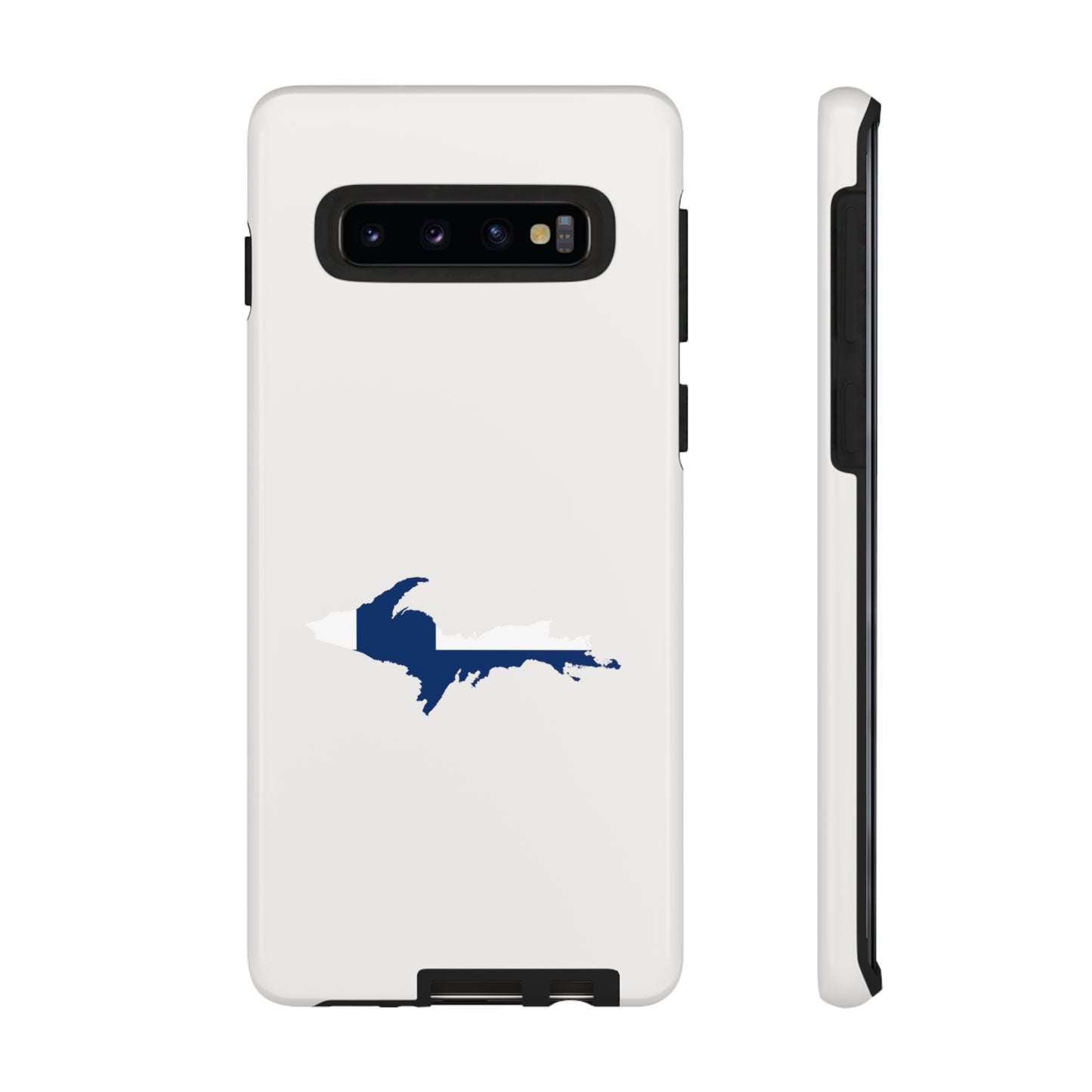 Michigan Upper Peninsula Tough Phone Case (Birch Bark White w/ UP Finland Flag Outline) | Samsung & Pixel Android