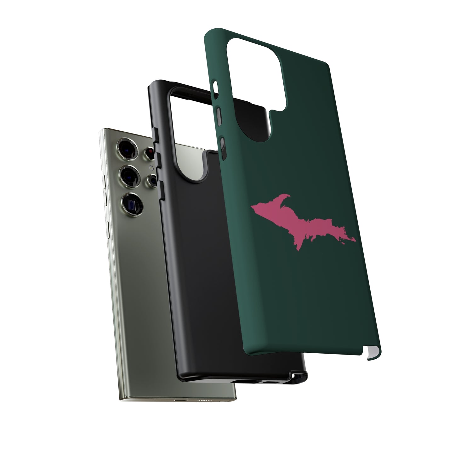 Michigan Upper Peninsula Tough Phone Case (Green w/ Pink UP Outline) | Samsung & Pixel Android