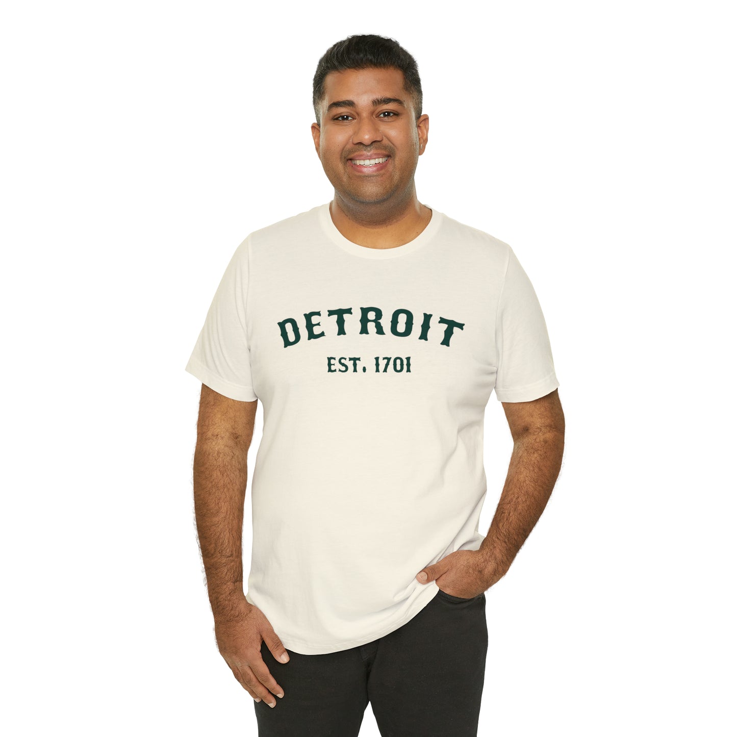 'Detroit EST. 1701' T-Shirt (Laconic Green Ballpark Font) | Unisex Standard