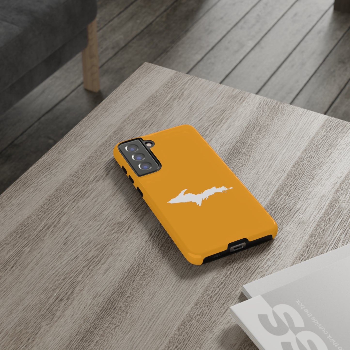 Michigan Upper Peninsula Tough Phone Case (Autumn Birch Leaf Color w/ UP Outline) | Samsung & Pixel Android