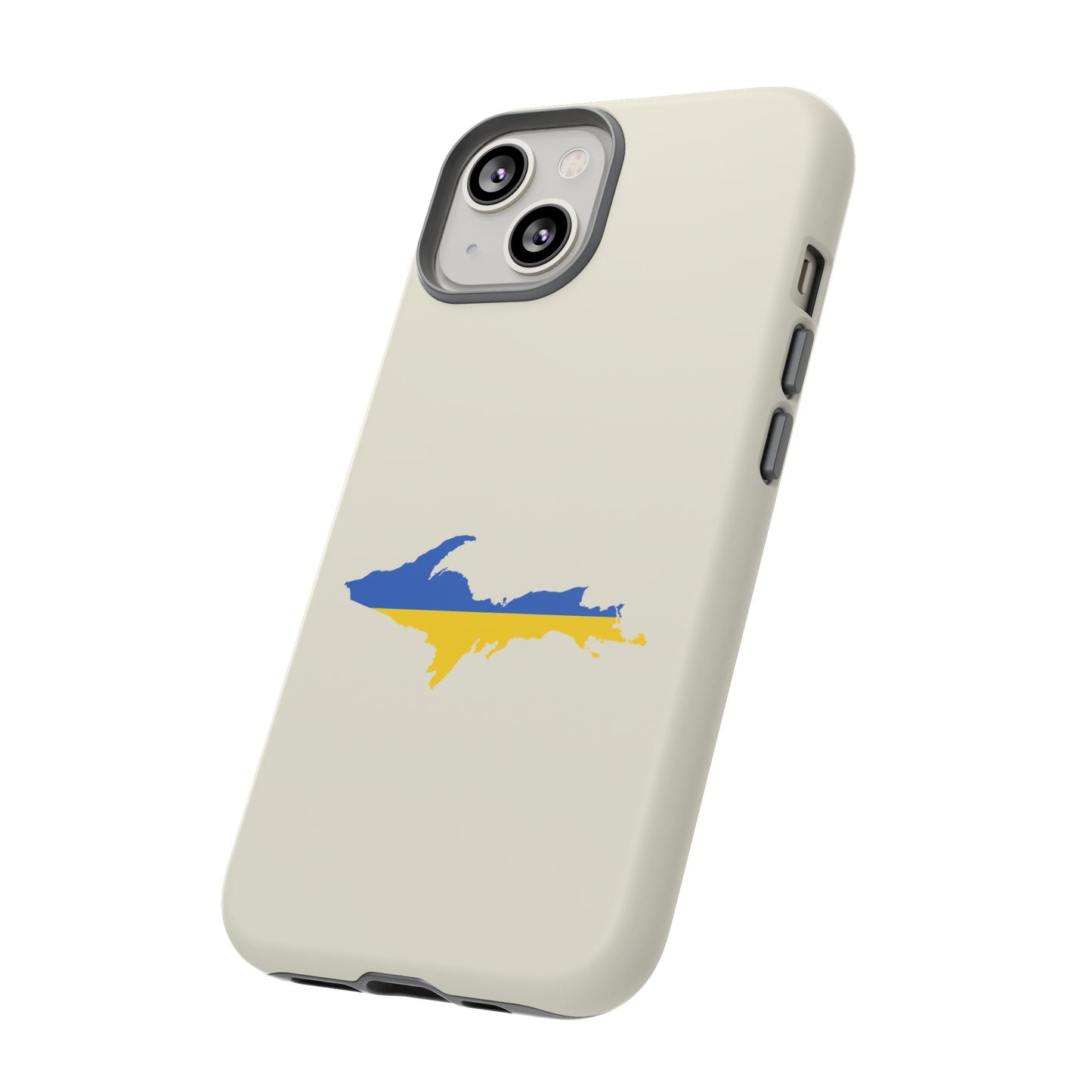 Michigan Upper Peninsula Tough Phone Case (Ivory Color w/ UP Ukraine Flag Outline) | Apple iPhone