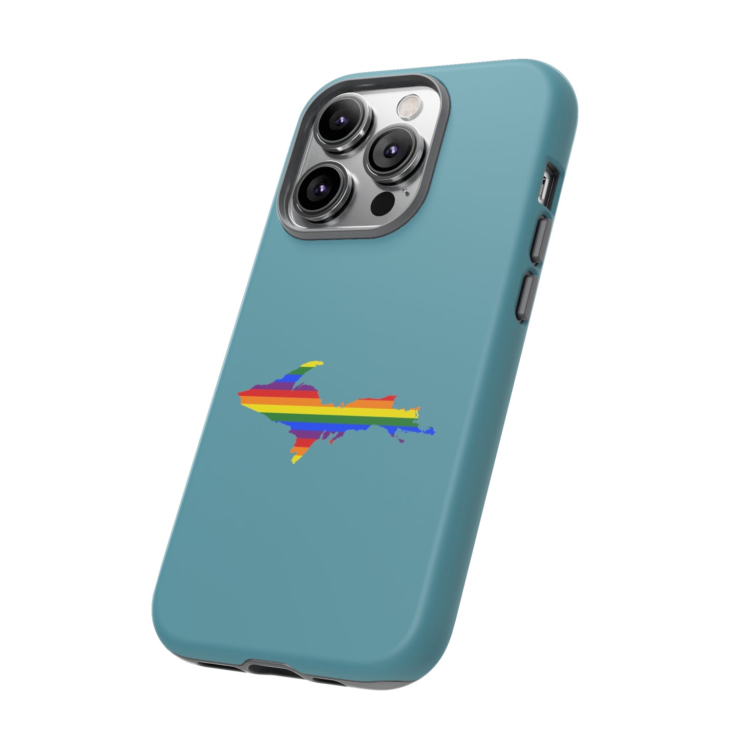 Michigan Upper Peninsula Tough Phone Case (Lake Huron Blue w/ UP Pride Flag Outline) | Apple iPhone