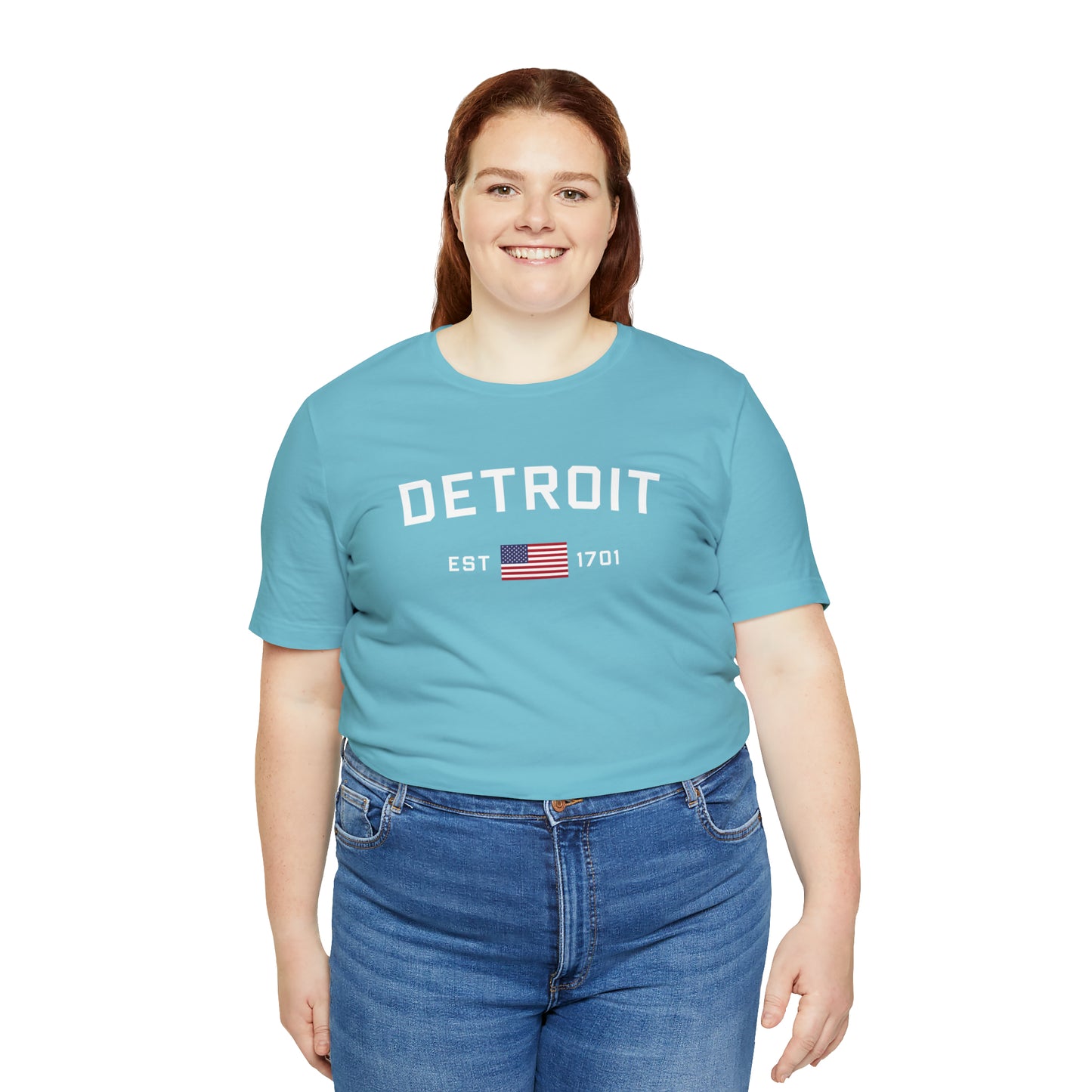 'Detroit EST 1701' T-Shirt (w/ USA Flag Outline) | Unisex Standard Fit