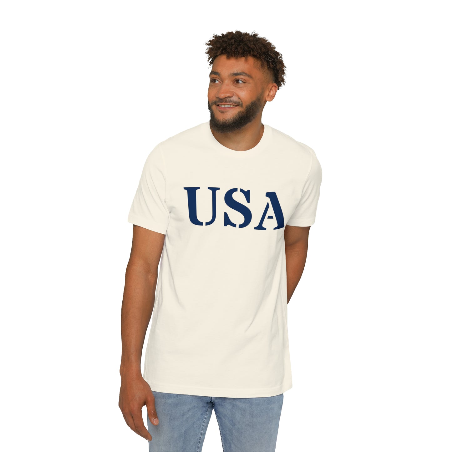 'USA' T-Shirt (Army Stencil Font) | Made in USA