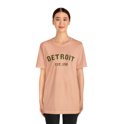 'Detroit EST. 1701' T-Shirt (Army Green Ballpark Font) | Unisex Standard