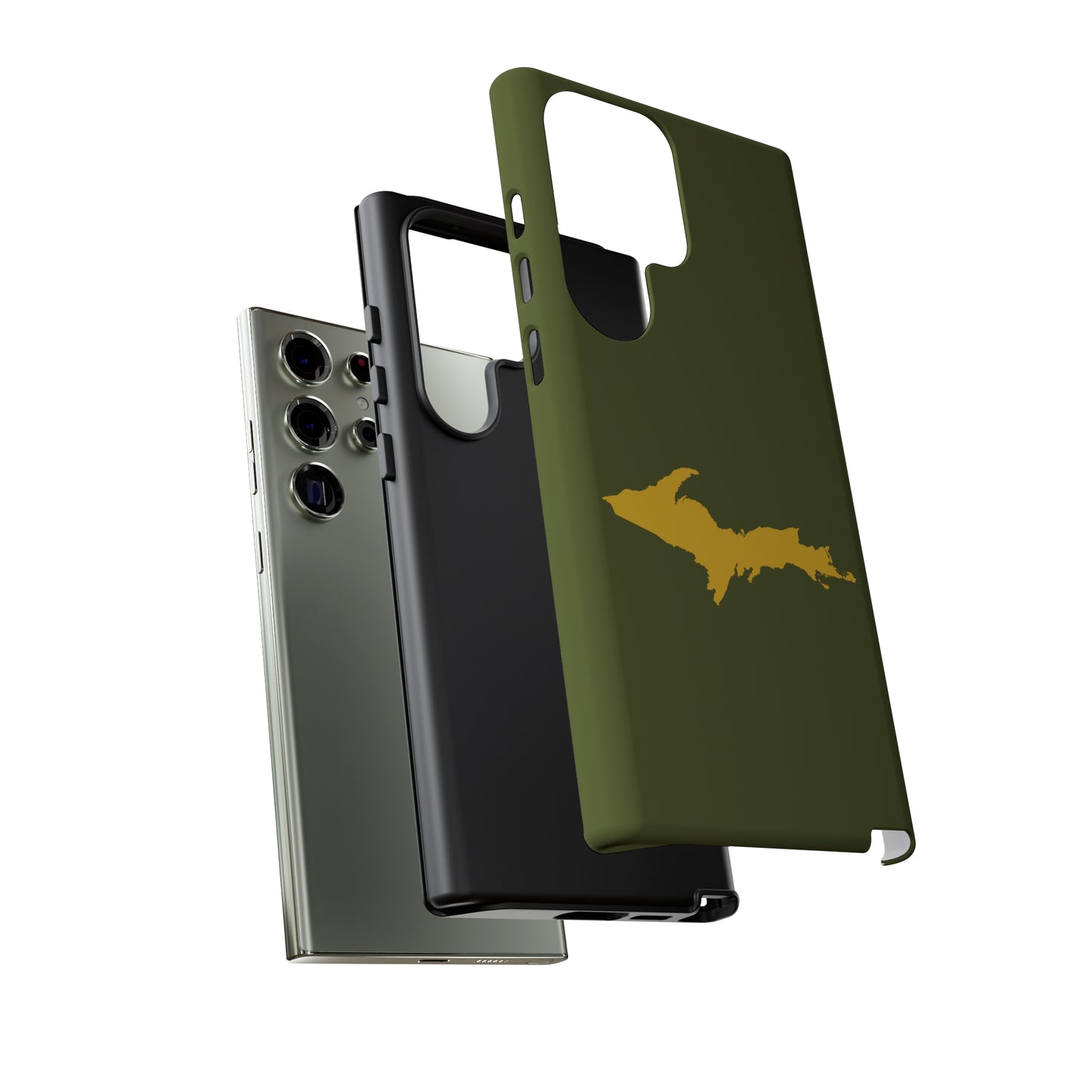 Michigan Upper Peninsula Tough Phone Case (Army Green w/ Gold UP Outline) | Samsung & Pixel Android