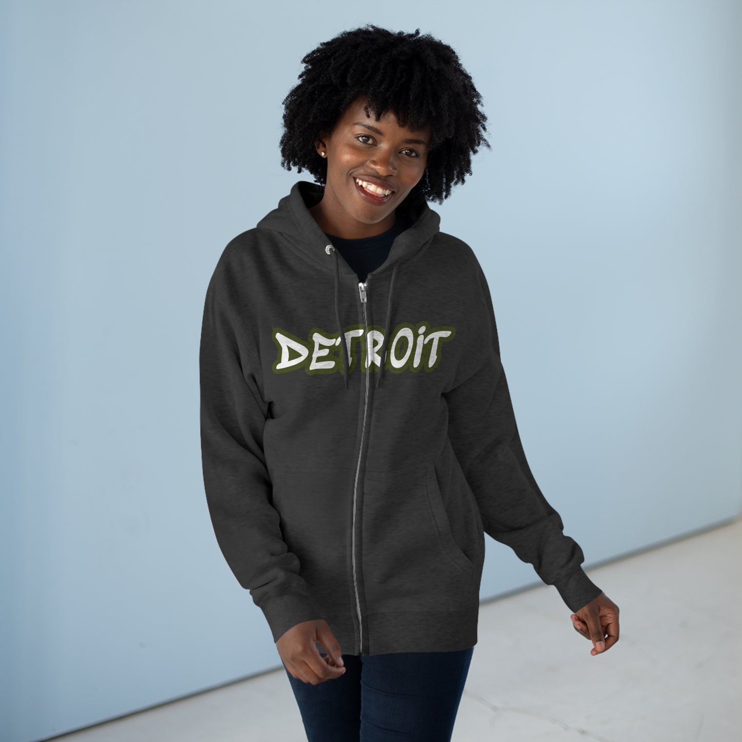 Detroit' Hoodie (Army Green Tag Font) | Unisex Full Zip